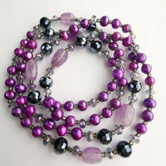 Freshwater pearl amethyst and crystal rope necklace 46" NEW - Picture 4 of 7